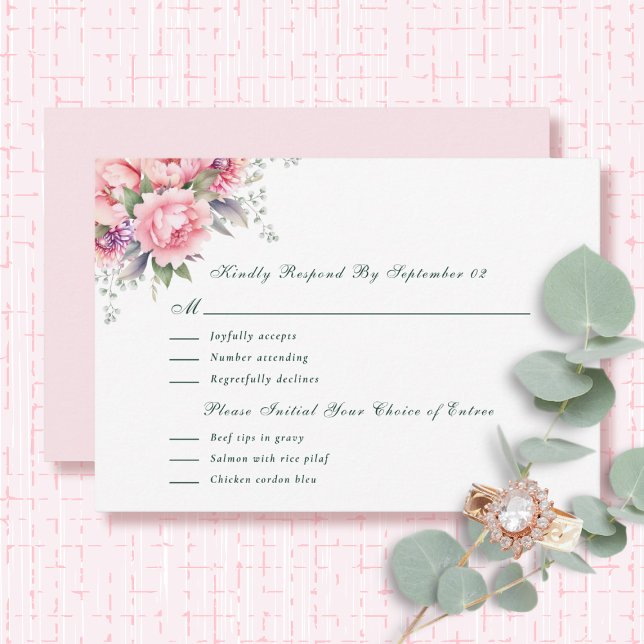 Aquarelle couleur rose vif Menu Floral RSVP (Créateur téléchargé)