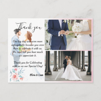 Aquarelle Couple avec Mariage Rose Carte Thankyou