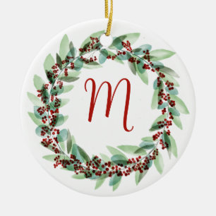 Aquarelle couronne ornement en céramique de Noël