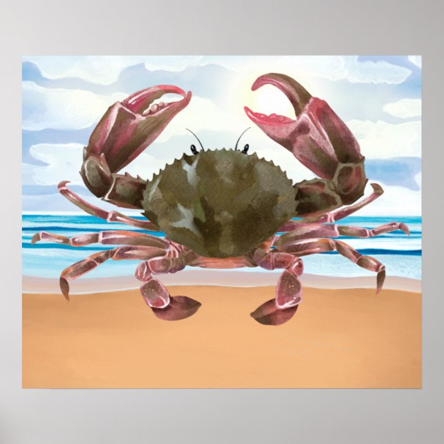 Aquarelle Crabe Crustacée Poster nautique (Devant)