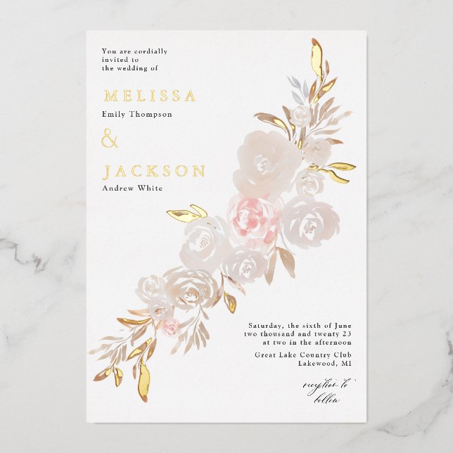 Aquarelle crème rose couronne Foil Invitation (Recto)