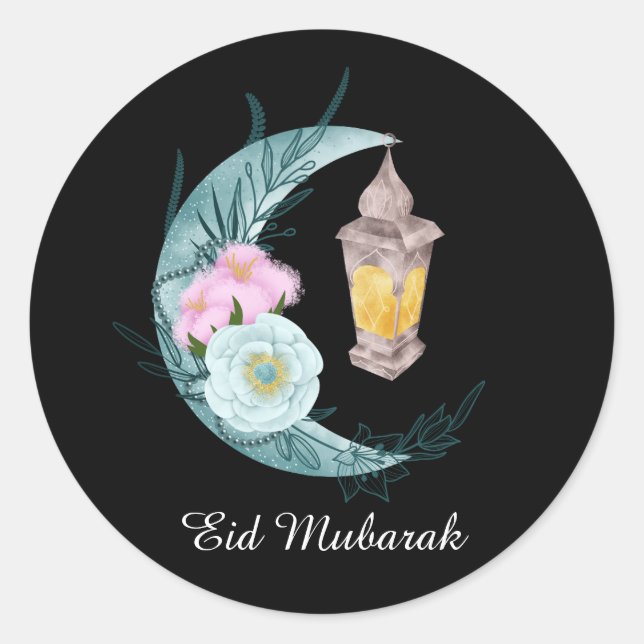 Aquarelle Croissant Aïd Moubarak Sticker noir (Devant)