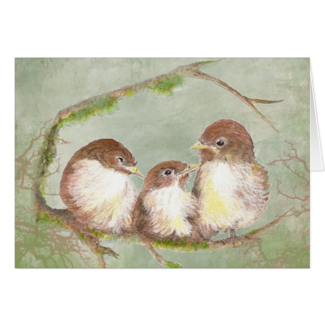 Aquarelle Cuddin Bruant Famille d'oiseaux (Devant horizontal)