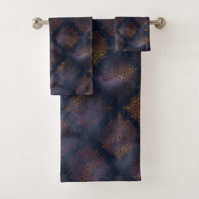Aquarelle Cuivre Patina Damask Modèle serviette (En situation)