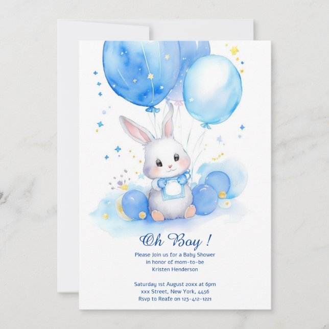Aquarelle Cute Bunny Baby shower Invitation (Devant)