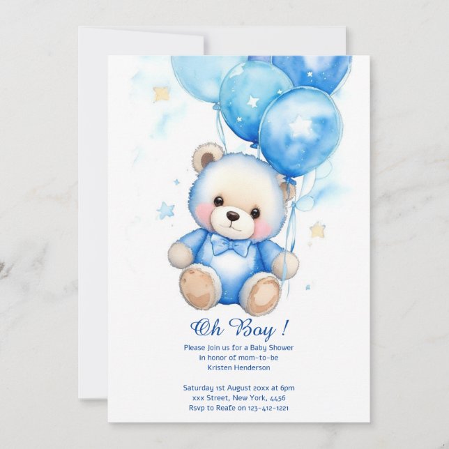 Aquarelle Cute Ours Baby shower Invitation (Devant)
