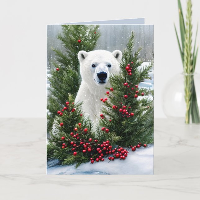 Aquarelle Cute Ours Polaire Carte de Noël (Devant)