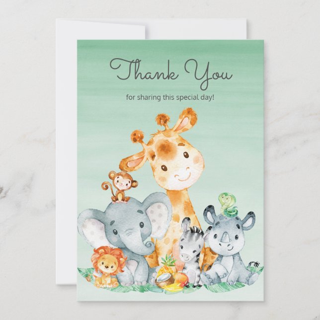 Aquarelle Cute Safari Jungle Animaux Merci (Devant)