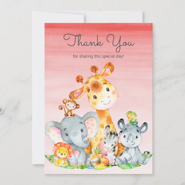 Aquarelle Cute Safari Jungle Animaux Merci (Devant)