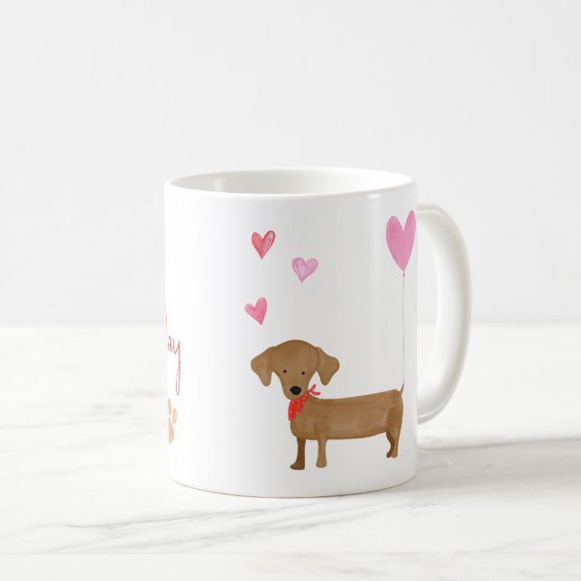 Aquarelle Dachshund Valentines Chien Café Mug (Devant droit)