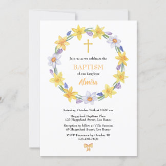 Aquarelle Daffodil Wreath Baptême Invitation