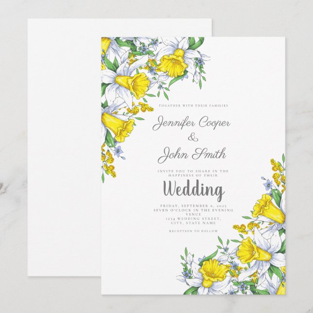 Aquarelle Daffodile Faire-part de mariage Floral (Devant / Derrière)