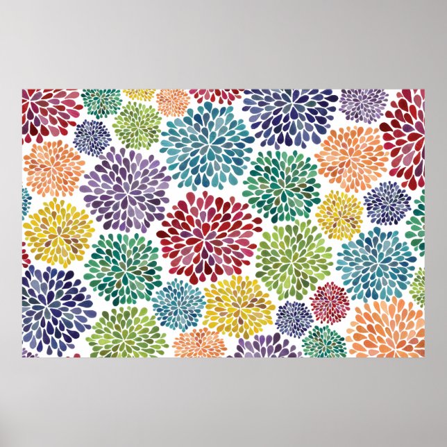 Aquarelle Dahlia Fleurs Bright Poster Art (Devant)