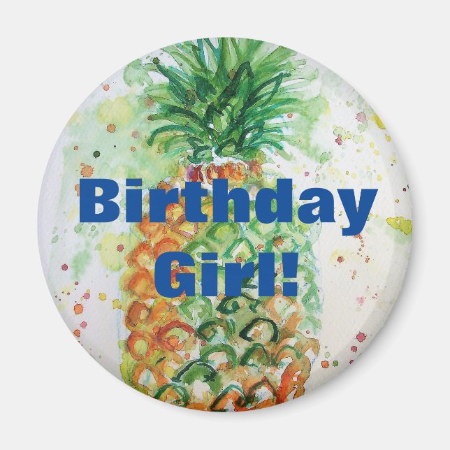 Aquarelle d'ananas Art Anniversaire Girl Magnet (Devant)
