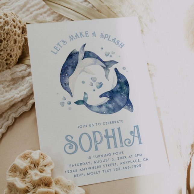 Aquarelle Dauphin Invitation d'anniversaire (Créateur téléchargé)