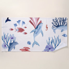 Aquarelle Dauphins Baleines Sous-marin Serviette d