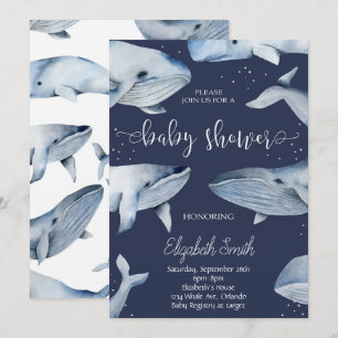 Aquarelle de baleine Baby shower noir Invitation