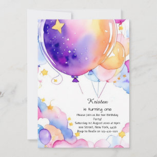 Aquarelle de ballon Invitation d'anniversaire