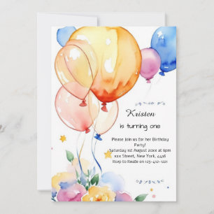 Aquarelle de ballon Invitation d'anniversaire