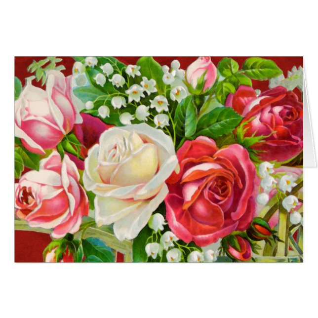 Aquarelle de bouquet de roses rouges (Devant horizontal)