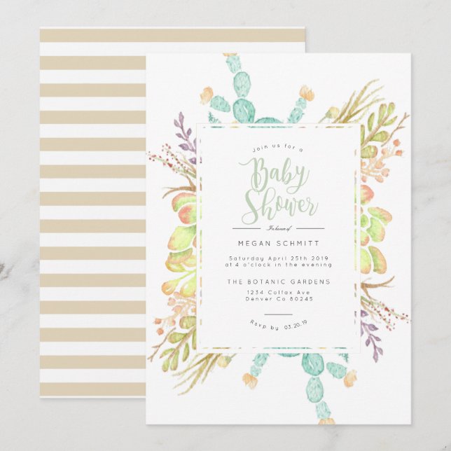 Aquarelle de bouquet Succulente | INVITATION BABY  (Devant / Derrière)