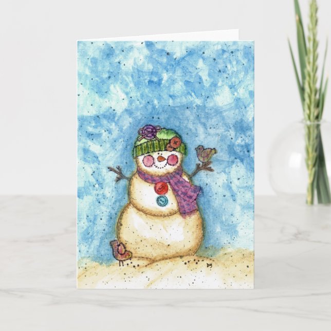 aquarelle de carte de Noël de bonhomme de neige (Devant)