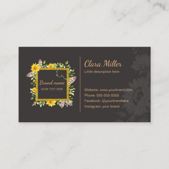 Aquarelle de carte de visite floral de tournesol (Devant)