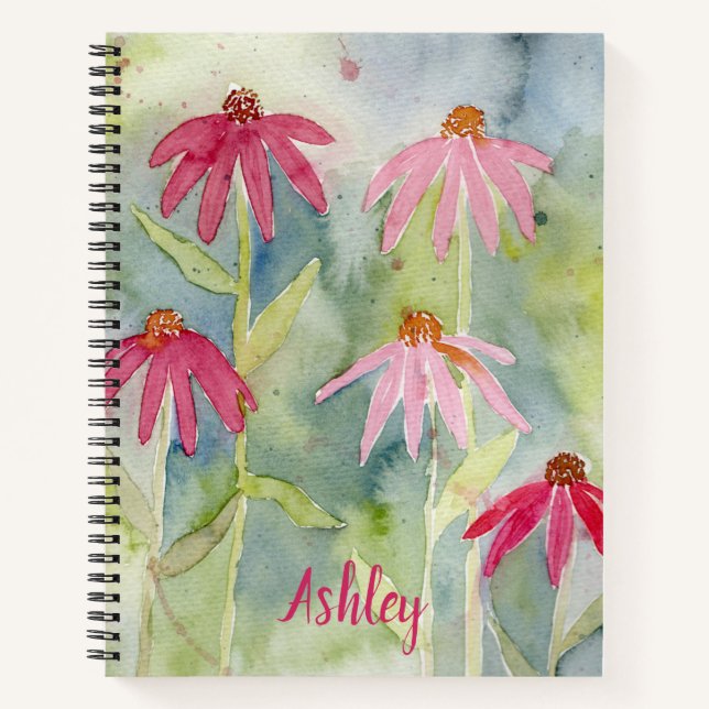 Aquarelle de confleur rose Carnet personnalisé (Devant)