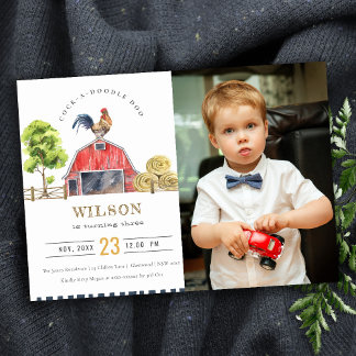 Aquarelle de coq rouge photo Invitation d'annivers