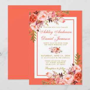 Aquarelle de corail moderne Faire-part de mariage