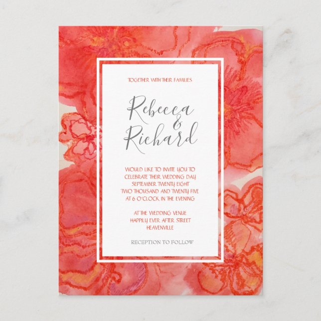 Aquarelle de corail moderne Faire-part de mariage  (Devant)