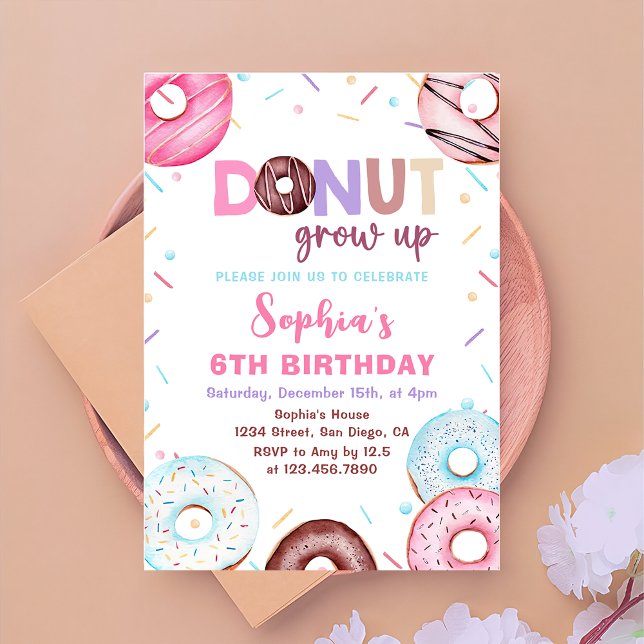 Aquarelle de croissance de beigne Donut Invitation (Créateur téléchargé)