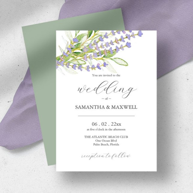 Aquarelle de Faire-part de mariage de lavande bota (Wedding invitations watercolor lavender art by Victoria Grigaliunas of Do Tell A Belle sage green)