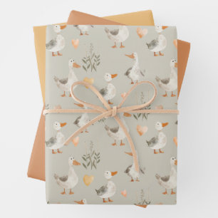 Aquarelle de ferme Animaux Oies Feuillet papier d'