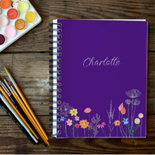 Aquarelle de fleur de jardin pourpre Carnet spiral