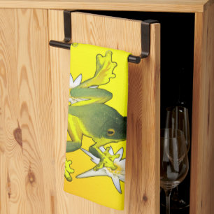 Aquarelle de grenouille jaune et vert, serviette d