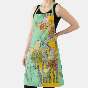 Aquarelle de jonquille Fleur vert floral tablier