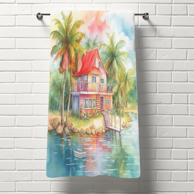 Aquarelle de la maison de plage colorée (Créateur téléchargé)