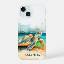 Aquarelle de la plage de la tortue de mer
