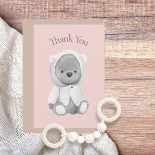 Aquarelle de l'ours mignon Merci Baby shower rose