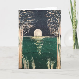 Aquarelle de lune d'origine sur carte blanche