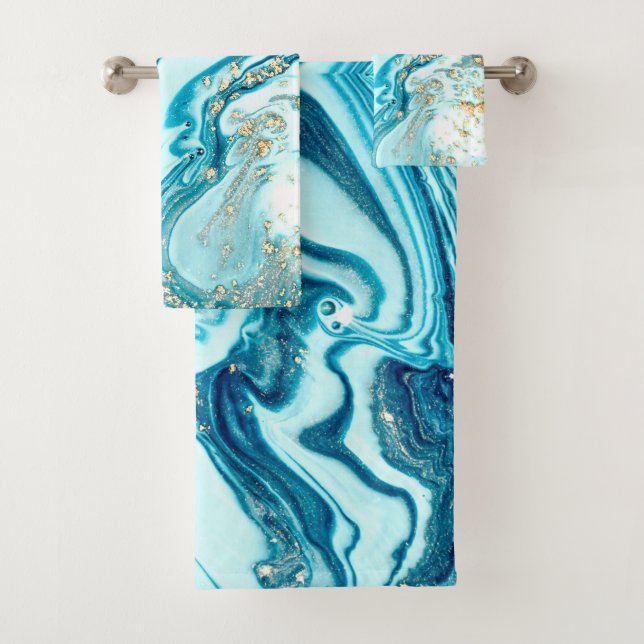 Aquarelle de marbre bleu Turquoise Gold Ocean (En situation)