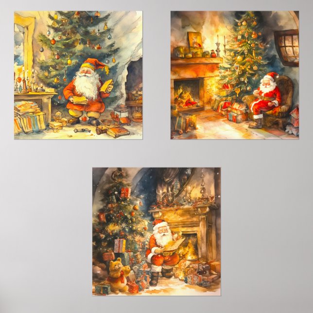 Aquarelle de Noël festive Père Noël (Recto)