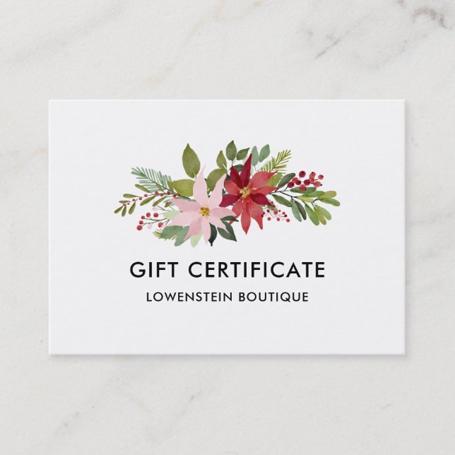 Aquarelle de Noël Poinsettia | Certificat cadeau (Devant)