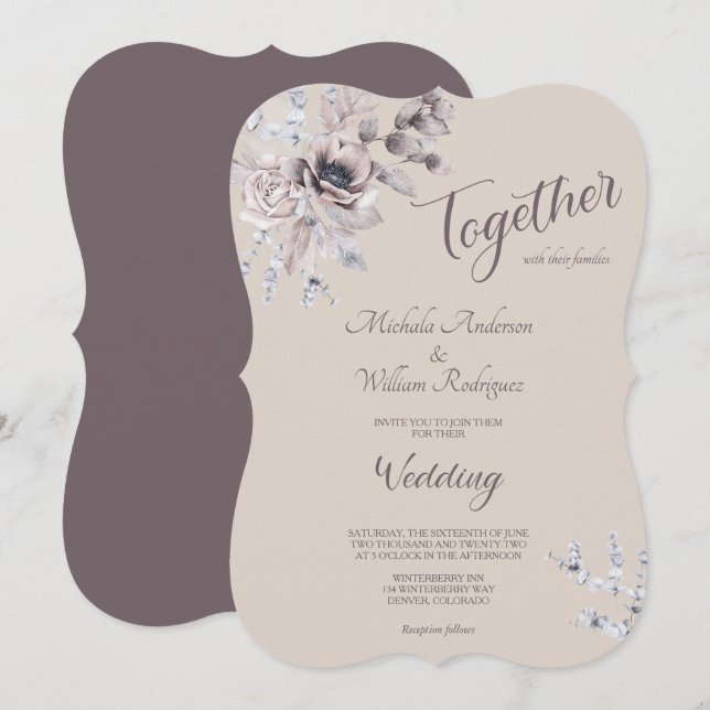 Aquarelle de Plum Blush Faire-part de mariage Flor (Devant / Derrière)