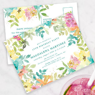 Aquarelle d'été Floral 19e Invitation d'anniversai
