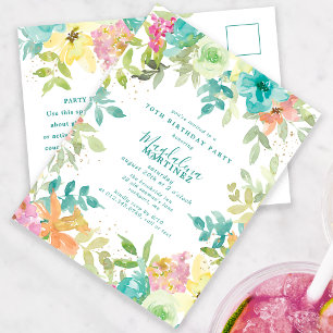 Aquarelle d'été Floral 70e Invitation d'anniversai