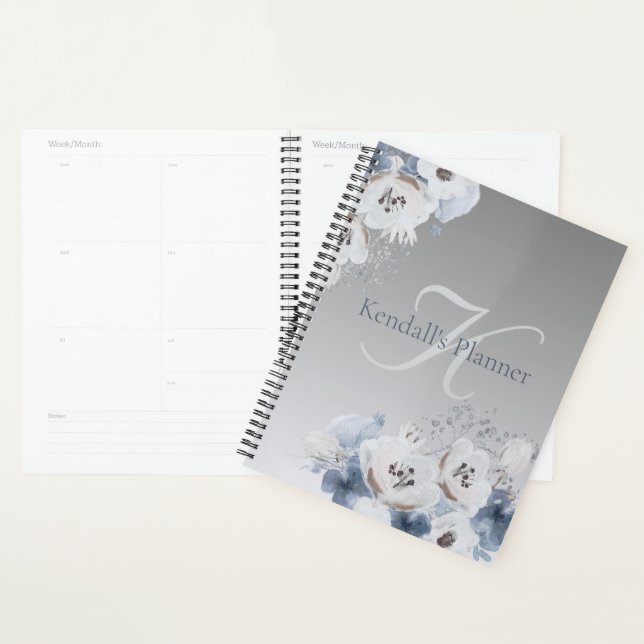 Aquarelle d'hiver Monogramme floral personnalisé (Devant avec enveloppe)