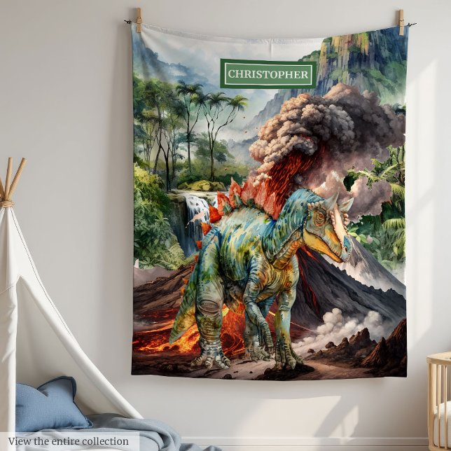Aquarelle Dinosaure Anniversaire Couverture Person (Watercolor Dinosaur Birthday Blanket Personalized Boys)