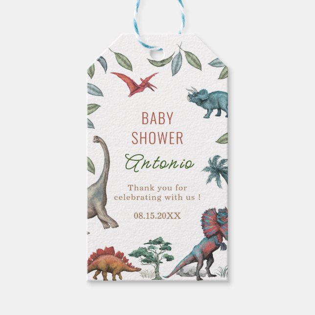 Aquarelle dinosaure baby shower merci étiquette ca (Devant)